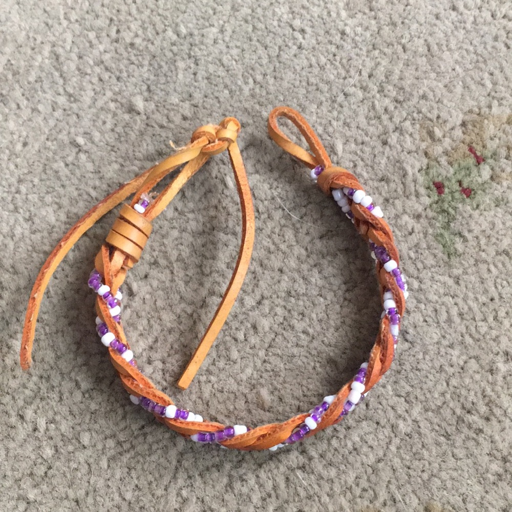 Leather Tie Up Bracelet with Beaded Accent.